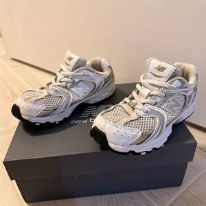 New Balance Kids' White and Tan Sneakers